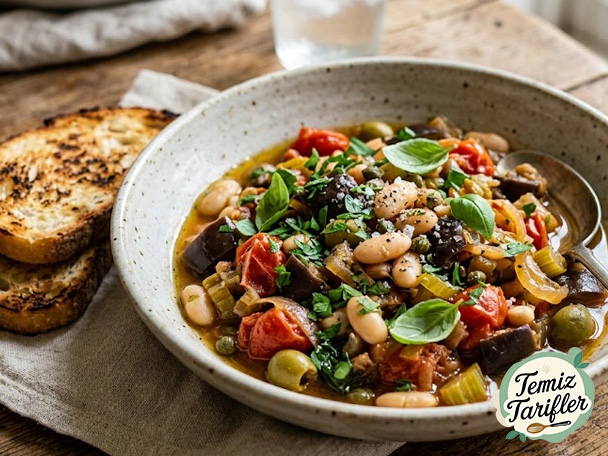 Receta de caponata con alubias blancas y berenjenas