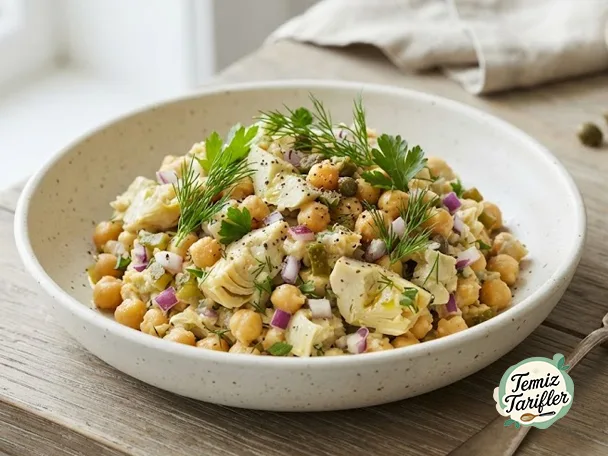 Enginar Kalpli ve Nohutlu Vegan Ton Balığı Salatası Tarifi - Lezzetli ve Kolay