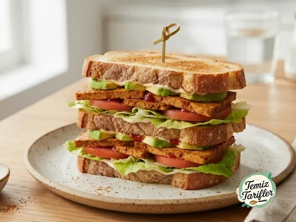 Evde Tofu Şarküteri Eti ile Lezzetli Vegan Kulüp Sandviç Yapımı