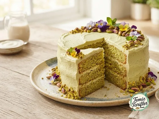 Üç Katlı Antep Fıstıklı Vegan Kek - Lezzetli ve Kolay
